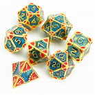 Steampunk Chaos Engine Rich Blue and Red Metal Rogue Style DND/TTRPG Dice set - Dicemaniac