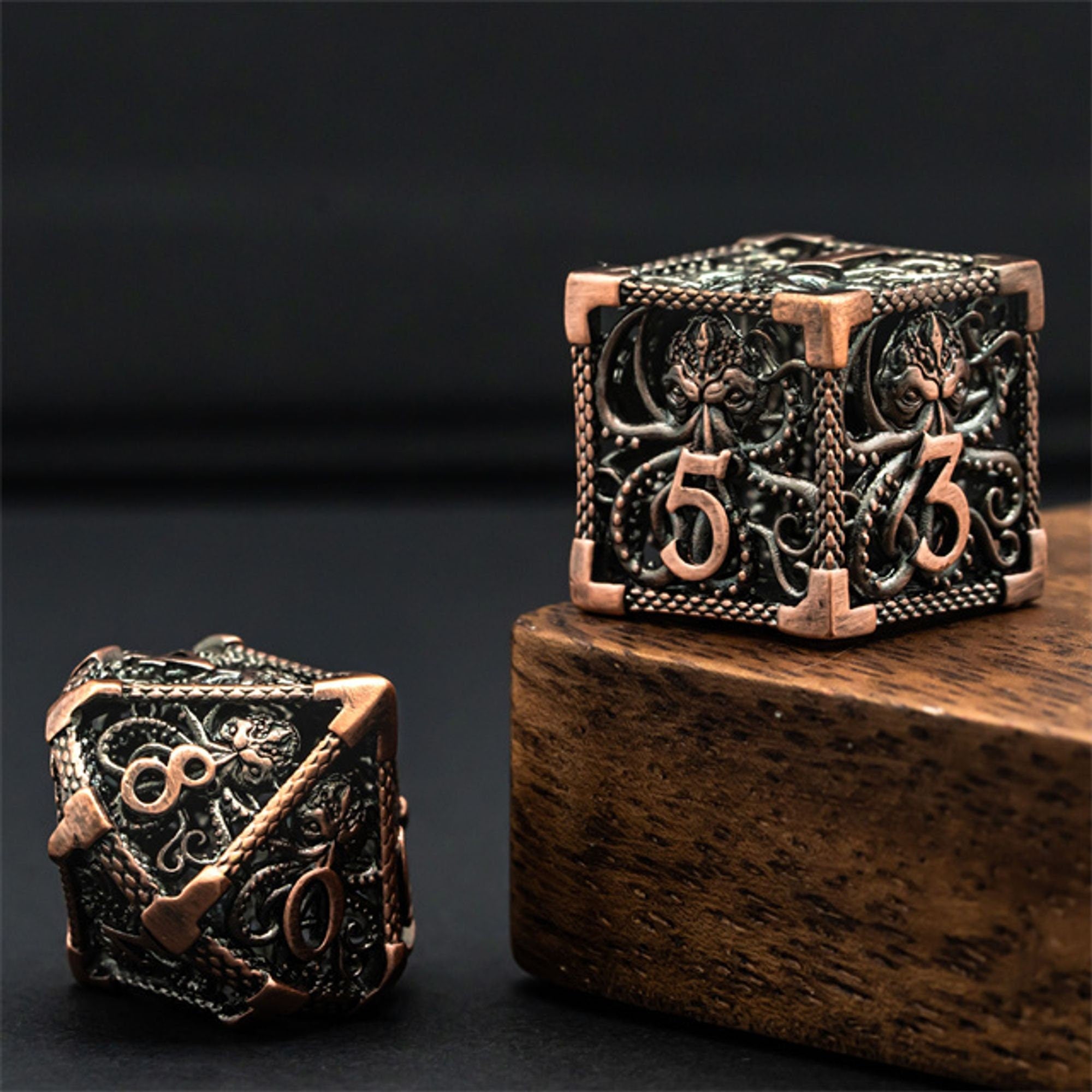 Hollow Octopus Copper Metal TTRPG/DND DICE SET - Dicemaniac