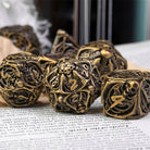 Hollow Deadly Bones Aged Golden Metal DND/TTRPG Dice set - Dicemaniac