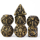 Hollow Deadly Bones Aged Golden Metal DND/TTRPG Dice set - Dicemaniac