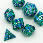 Dragon Green Blue Metal Scaled Style DND/TTRPG Dice set - Dicemaniac