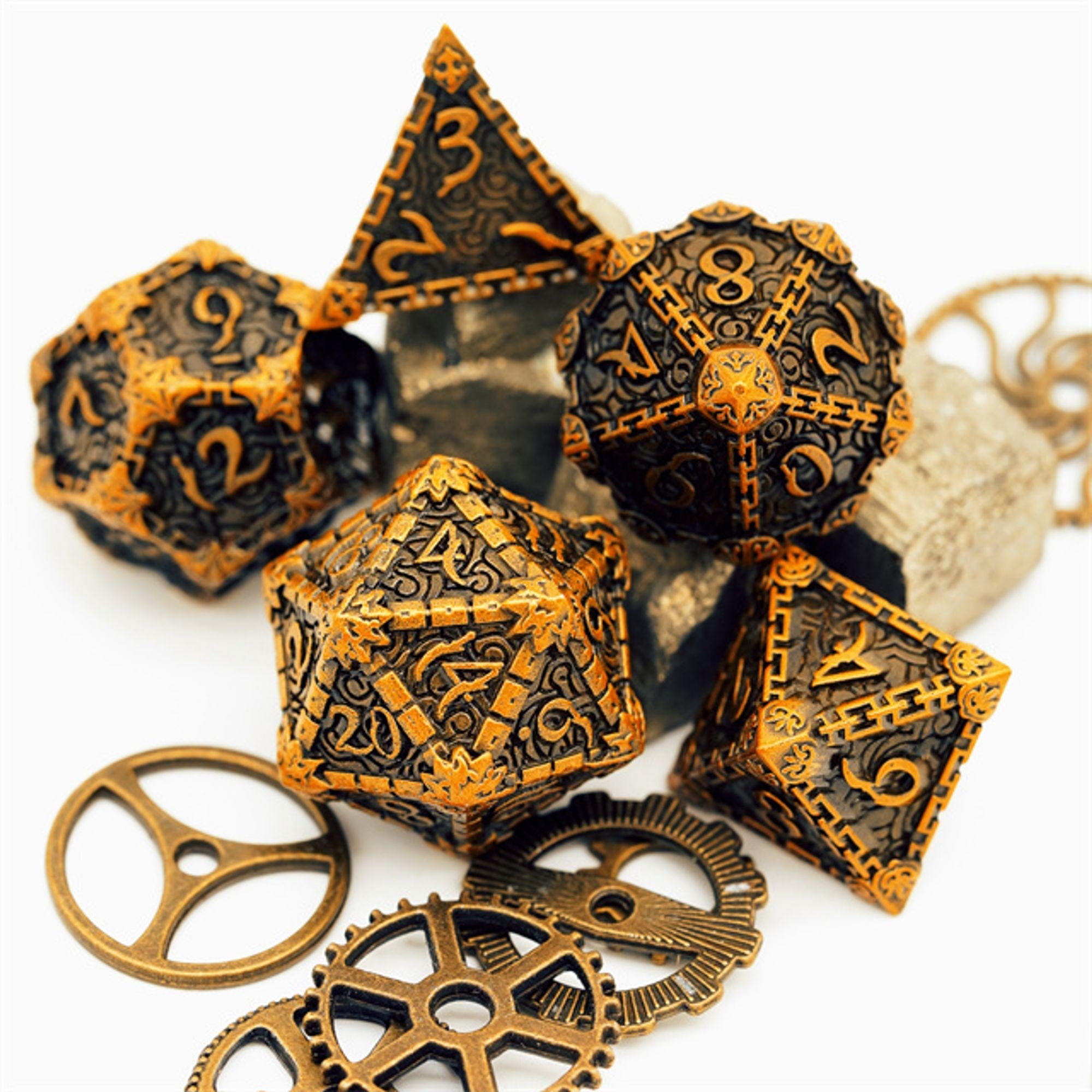 Dagger of Venom Antique Gold Metal Rogue Style DND/TTRPG Dice set - Dicemaniac