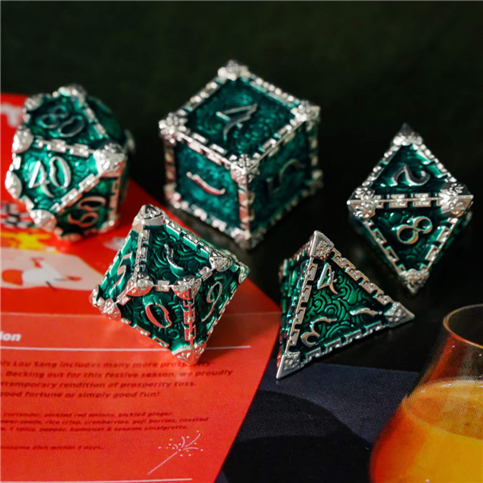 Dagger of Venom Royal Green Metal Rogue Style DND/TTRPG Dice set - Dicemaniac