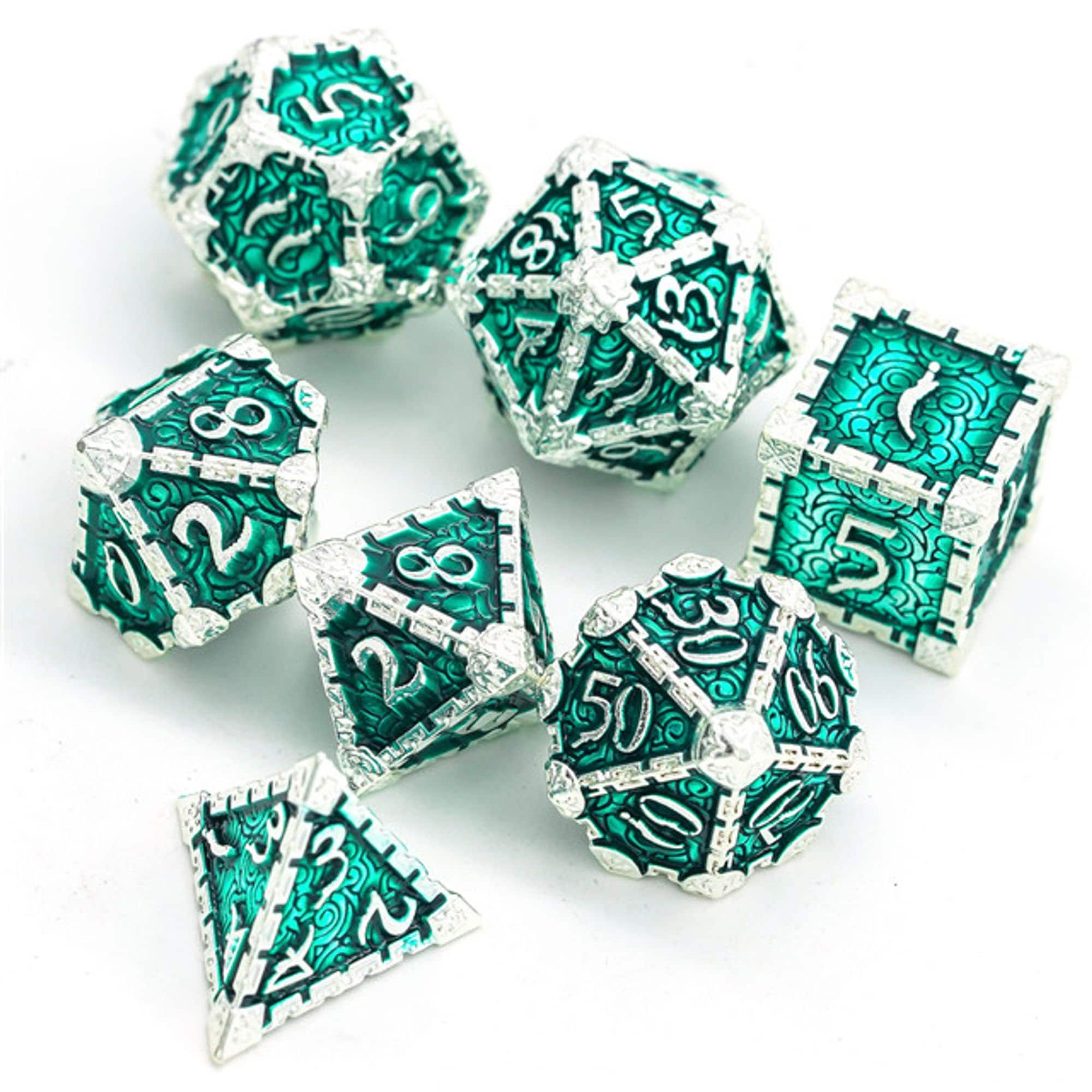 Dagger of Venom Royal Green Metal Rogue Style DND/TTRPG Dice set - Dicemaniac