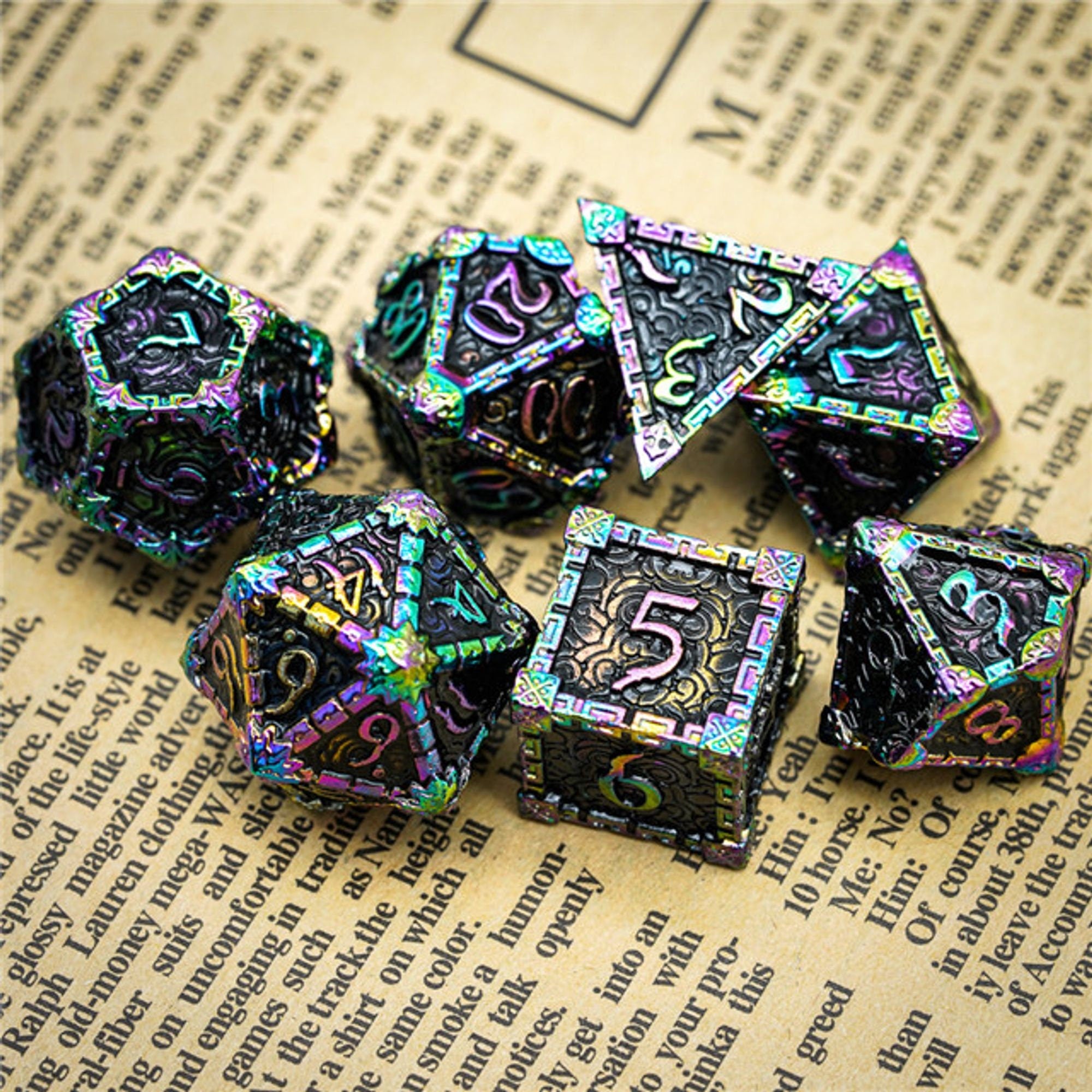 Dagger of Venom Fluorescent Metal Rogue TTRPG/DND DICE SET - Dicemaniac