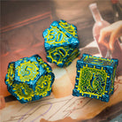 Dagger of Venom Royal Blue and Yellow Metal Rogue Style DND/TTRPG Dice set - Dicemaniac