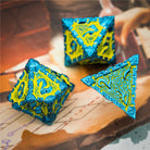 Dagger of Venom Royal Blue and Yellow Metal Rogue Style DND/TTRPG Dice set - Dicemaniac