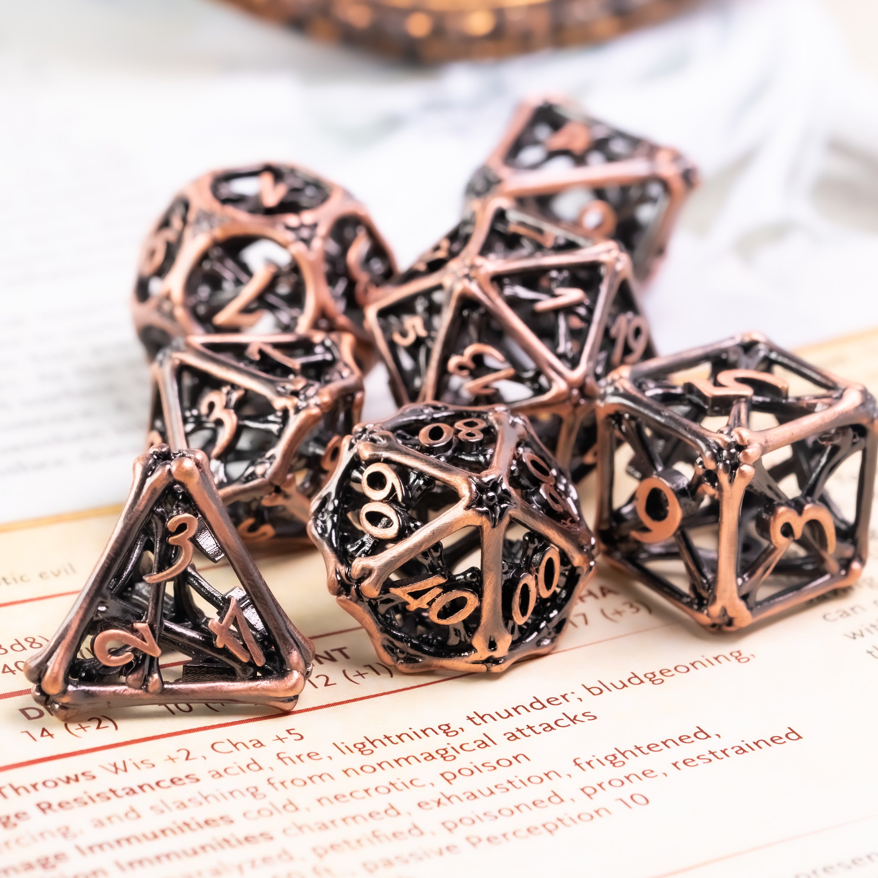 Hollow Copper Bones Metal DND/TTRPG Dice set - Dicemaniac