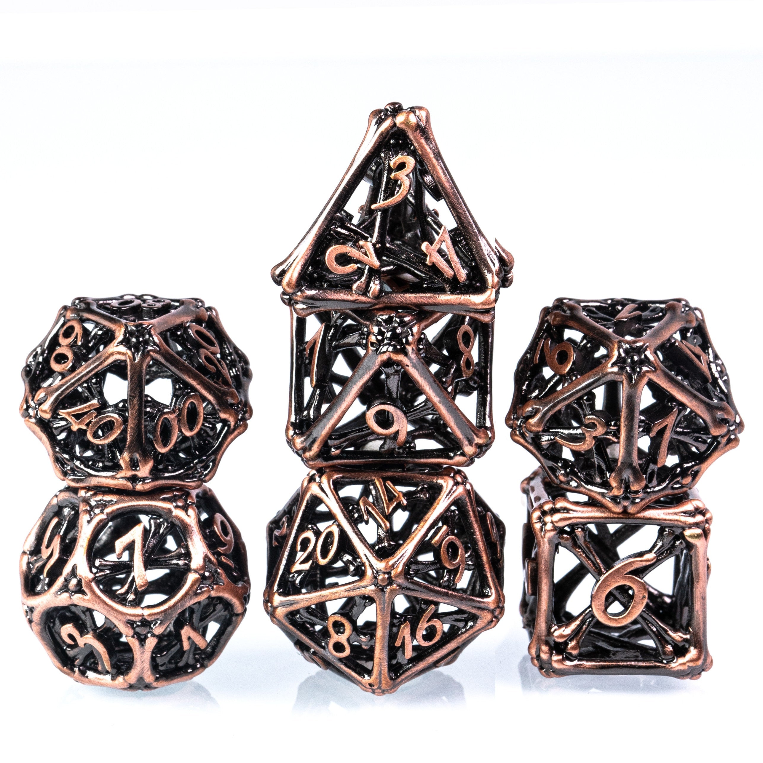 Hollow Copper Bones Metal DND/TTRPG Dice set - Dicemaniac