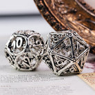 Hollow Shiny Silver Hand Crafted Bones Metal DND/TTRPG Dice set - Dicemaniac