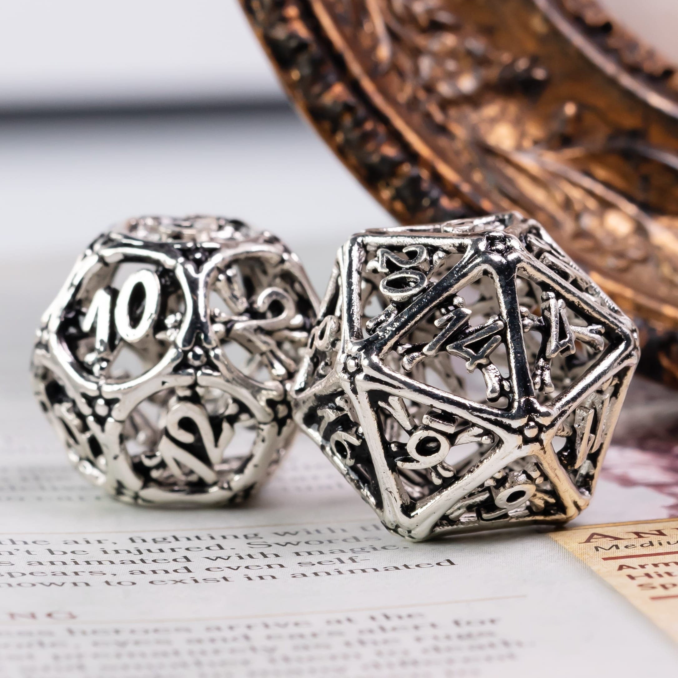Hollow Shiny Silver Hand Crafted Bones Metal DND/TTRPG Dice set - Dicemaniac