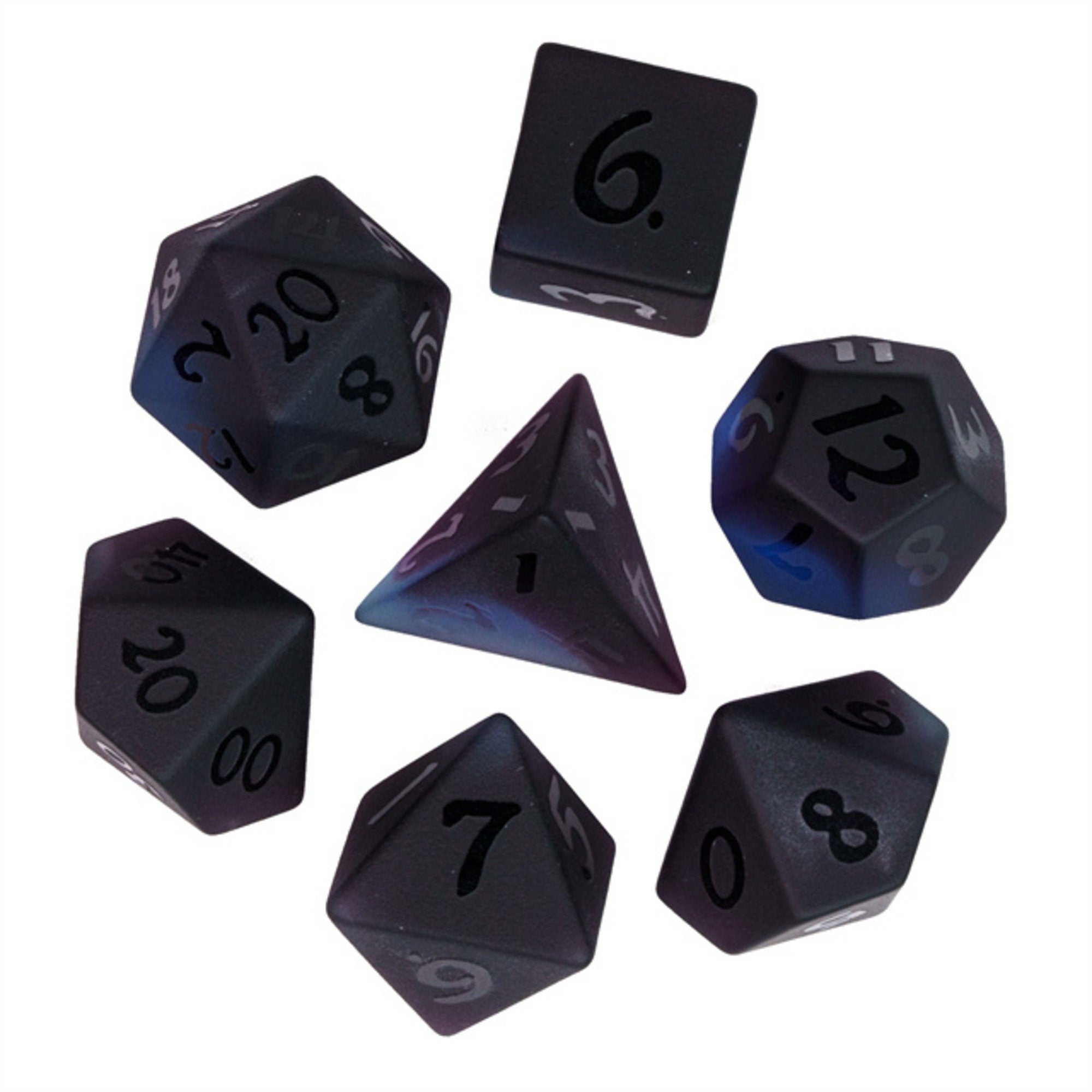 Black and Purple Glass Coloured Glaze DND/ TTRPG Dice Set - Dicemaniac