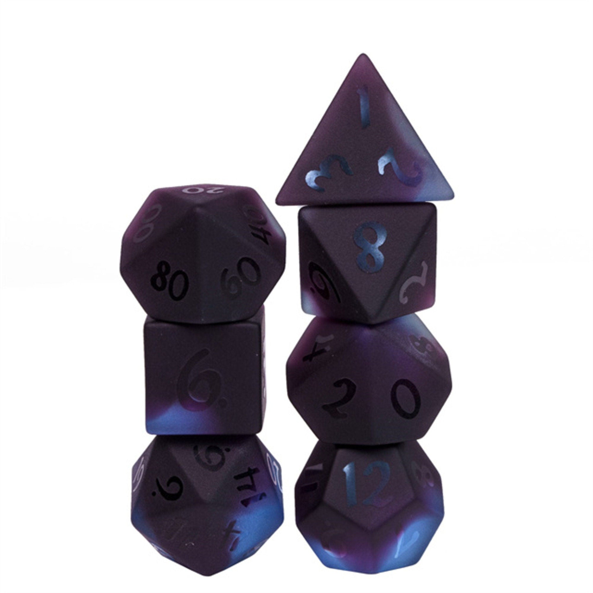Black and Purple Glass Coloured Glaze DND/ TTRPG Dice Set - Dicemaniac