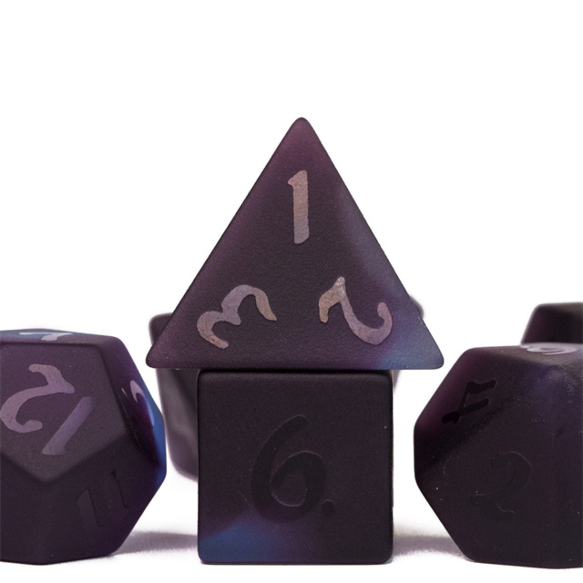 Black and Purple Glass Coloured Glaze DND/ TTRPG Dice Set - Dicemaniac