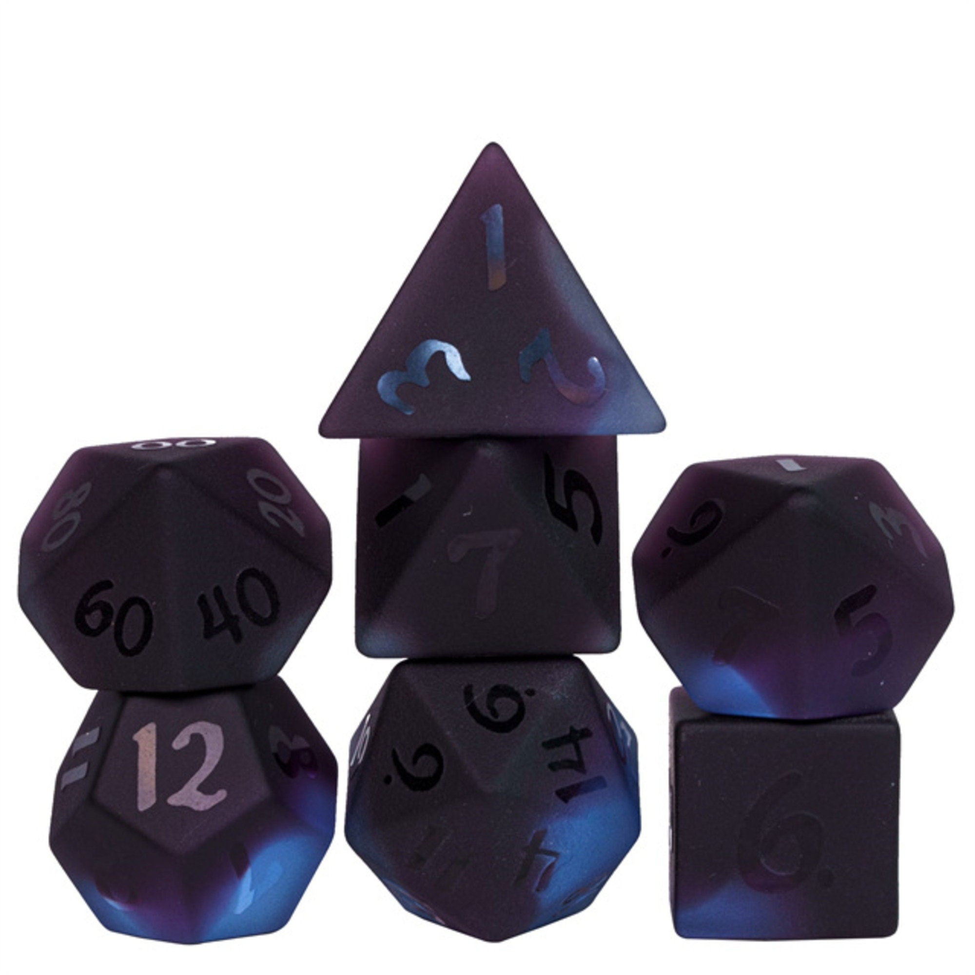 Black and Purple Glass Coloured Glaze DND/ TTRPG Dice Set - Dicemaniac