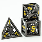 Retro Hollow Shield Black Gold Metal DND/TTRPG Dice set - Dicemaniac