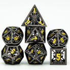 Retro Hollow Shield Black Gold Metal DND/TTRPG Dice set - Dicemaniac