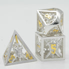 Retro Hollow Shield Silver Yellow Metal DND/TTRPG Dice set - Dicemaniac