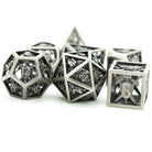 Retro Hollow Shield Silver Metal DND/TTRPG Dice set - Dicemaniac