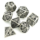 Retro Hollow Shield Silver Metal DND/TTRPG Dice set - Dicemaniac