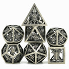 Retro Hollow Shield Silver Metal DND/TTRPG Dice set - Dicemaniac