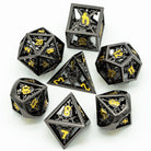 Retro Hollow Shield Black Gold Metal DND/TTRPG Dice set - Dicemaniac