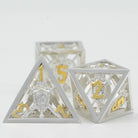 Retro Hollow Shield Silver Yellow Metal DND/TTRPG Dice set - Dicemaniac