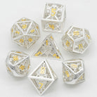 Retro Hollow Shield Silver Yellow Metal DND/TTRPG Dice set - Dicemaniac