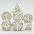 Retro Hollow Shield Silver Yellow Metal DND/TTRPG Dice set - Dicemaniac