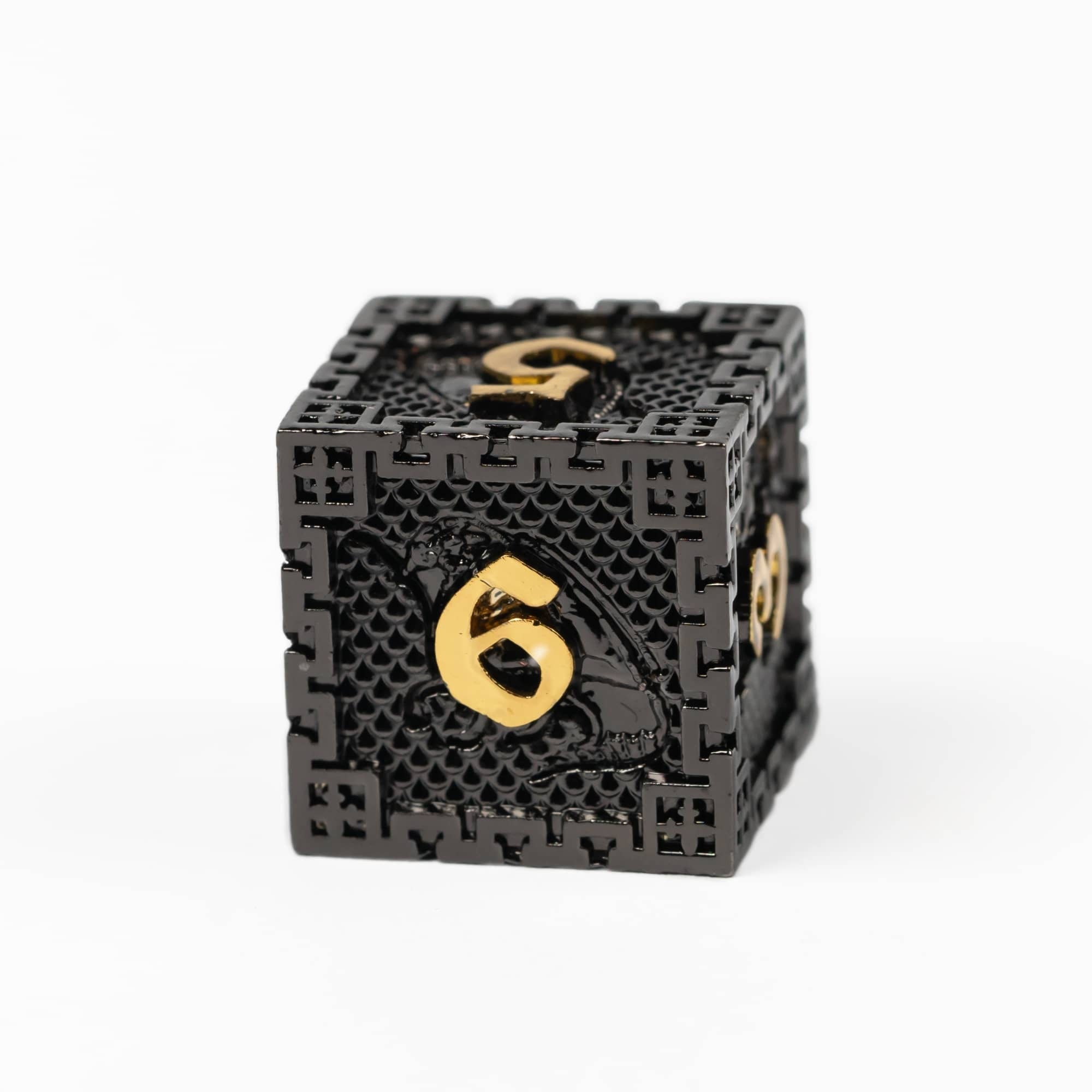 Black and Gold Dragon Guarded City Walls Metal DND/TTRPG Dice set - Dicemaniac